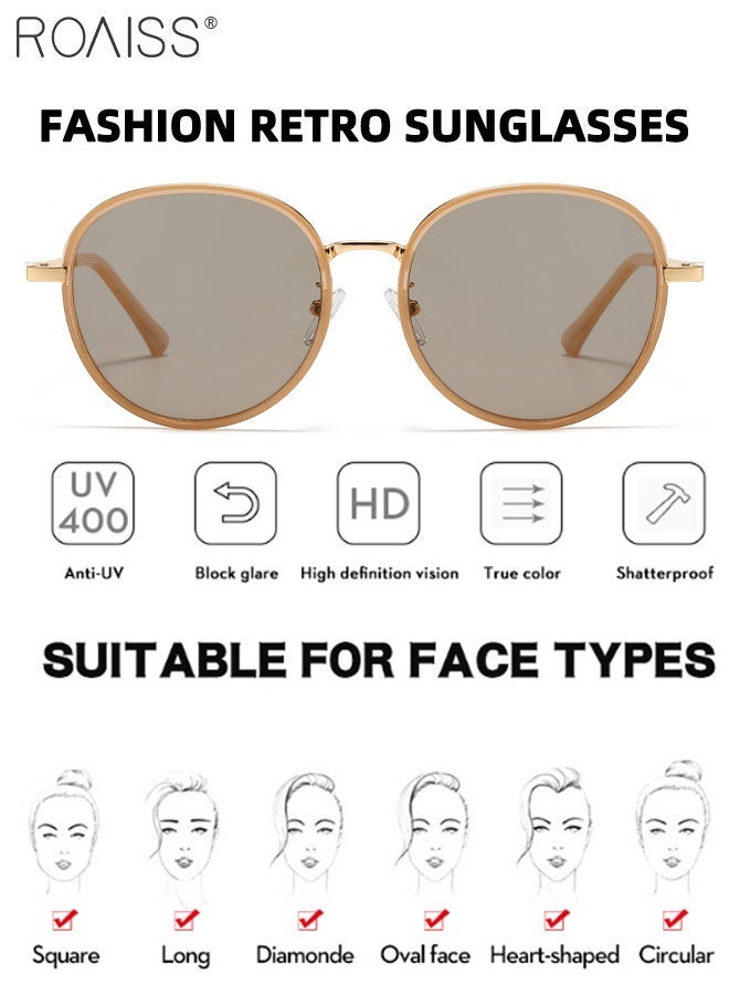 رويس نظارات شمسية مستديرة للنساء مزودة بزجاج مستقطب، توفر حماية من الأشعة فوق البنفسجية UV400، نظارات شمسية عصرية مناسبة للتسوق والحفلات والسفر، مزودة بحافظة، قطر العدسة 53 مم - Image 5