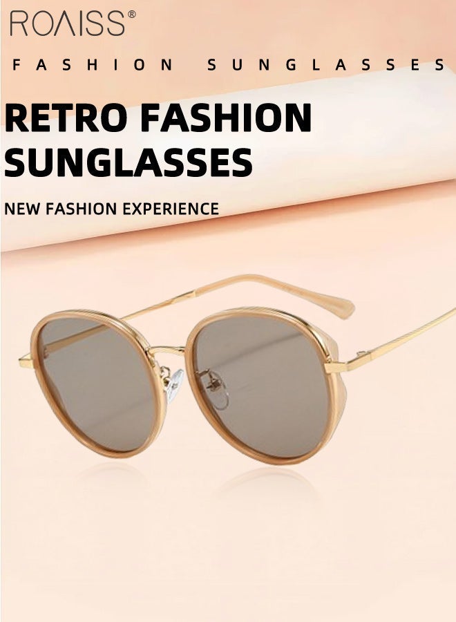 رويس نظارات شمسية مستديرة للنساء مزودة بزجاج مستقطب، توفر حماية من الأشعة فوق البنفسجية UV400، نظارات شمسية عصرية مناسبة للتسوق والحفلات والسفر، مزودة بحافظة، قطر العدسة 53 مم - Image 3