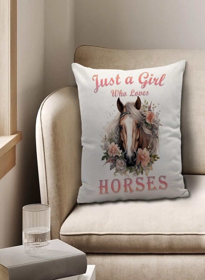 Nvotell Pink Horse Pillow Covers 18x18 - Horse Floral Decor for Girls Room, Just a Girl Who Loves Horses Lovers Gifts for Women - Image 2
