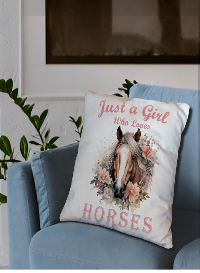 Nvotell Pink Horse Pillow Covers 18x18 - Horse Floral Decor for Girls Room, Just a Girl Who Loves Horses Lovers Gifts for Women - Image 4