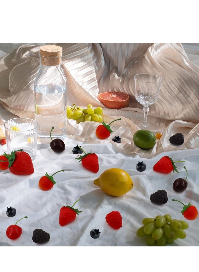 52 PCS Artificial Fake Fruit, Includes Fake Strawberries Fake Blueberries Fake Raspberries Fake Cherries, Reusable Waterproof Plastic Cake Dessert Party Home Kitchen Decoration, Photography Props