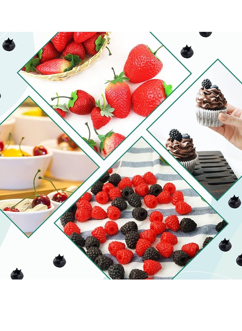 52 PCS Artificial Fake Fruit, Includes Fake Strawberries Fake Blueberries Fake Raspberries Fake Cherries, Reusable Waterproof Plastic Cake Dessert Party Home Kitchen Decoration, Photography Props