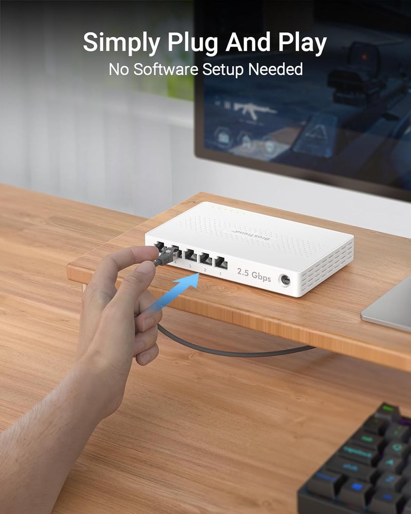 BrosTrend 5 Port 2.5Gb Network Switch, Multi-Gigabit Unmanaged Ethernet Switch, Ethernet Splitter for Gaming Office Home NAS PC w/ Fanless Design, Desktop Wall-Mount, Plug & Play, Lifetime Protection - Image 5