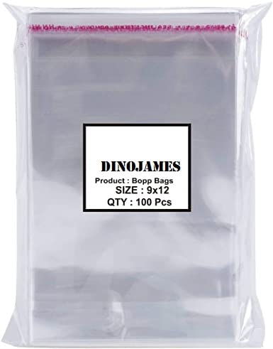 Dinojames Self Adhesive Resealable transparent 9X12 inches - 100 Pcs BOPP plastic covers for packing,plastic bags - Image 2