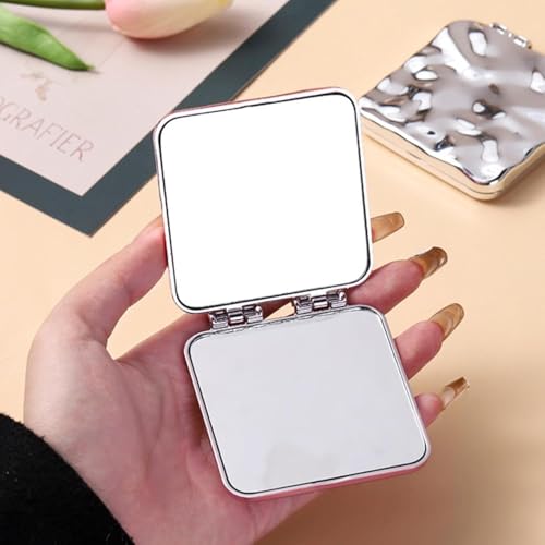 Scarlet Line Plastic Small Double Sided Foldable Purse Mirror for Women Square Shape Magnifying Hand Mirror for Makeup Handy Compact Travel Mirror_Silver - Image 5
