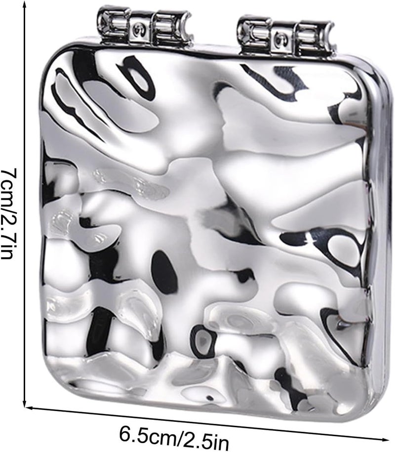 Scarlet Line Plastic Small Double Sided Foldable Purse Mirror for Women Square Shape Magnifying Hand Mirror for Makeup Handy Compact Travel Mirror_Silver - Image 4
