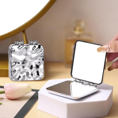 Scarlet Line Plastic Small Double Sided Foldable Purse Mirror for Women Square Shape Magnifying Hand Mirror for Makeup Handy Compact Travel Mirror_Silver - Image 2