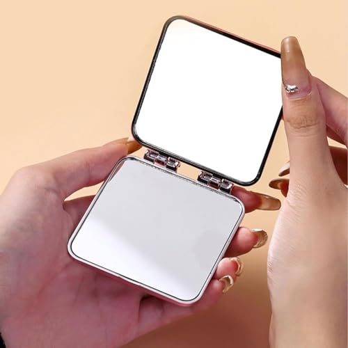 Scarlet Line Plastic Small Double Sided Foldable Purse Mirror for Women Square Shape Magnifying Hand Mirror for Makeup Handy Compact Travel Mirror_Silver - Image 3