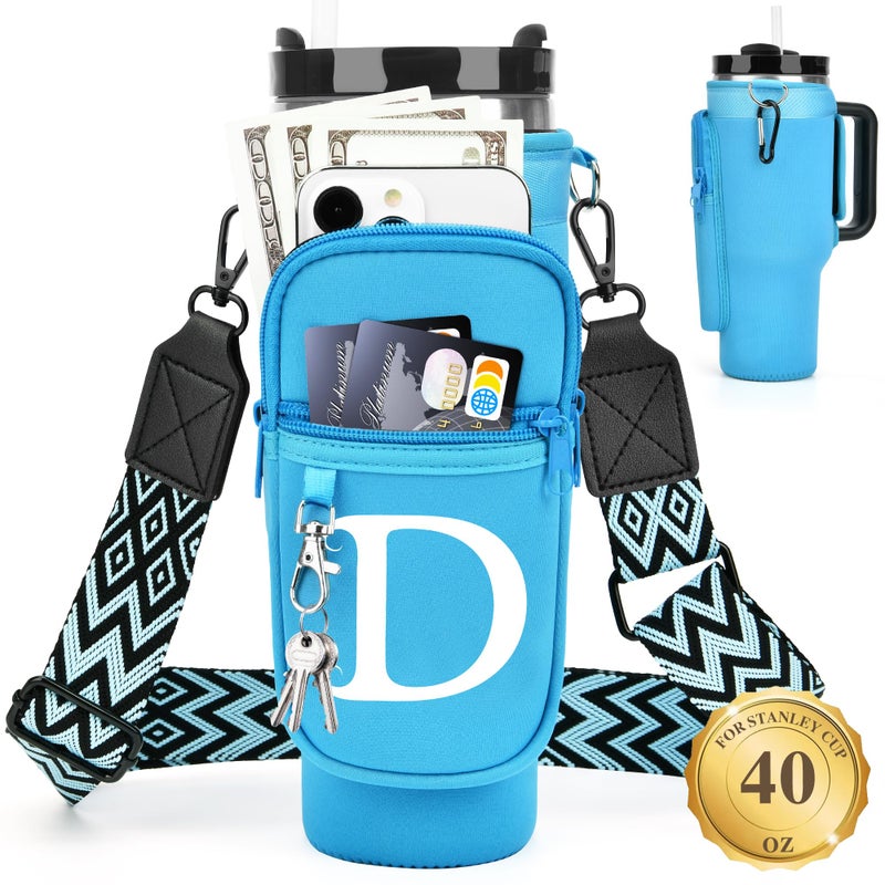 LOKASS Personalized Water Bottle Holder with Strap for Stanley Cup Accessories 40 oz Initial for Stanley Cup Holder Carrier Bag with Phone Pocket HandsFree Tumbler Carrier for Travel Gym Walkin - Image 2