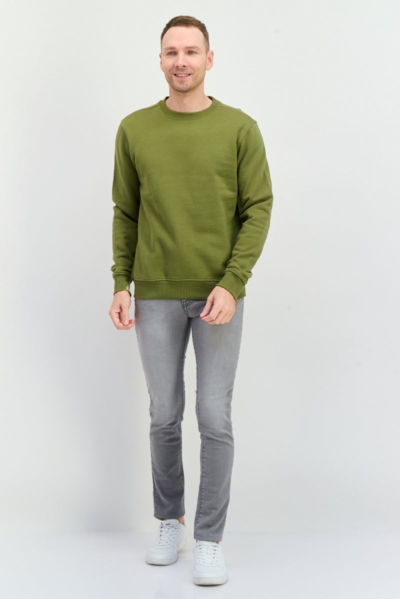 Beause Men Crew Neck Solid Long Sleeves Sweatshirt, Pine Green - Image 2