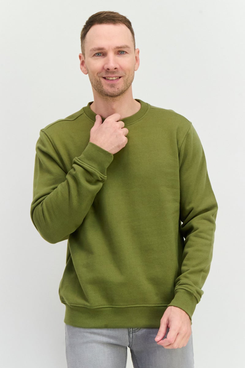 Beause Men Crew Neck Solid Long Sleeves Sweatshirt, Pine Green - Image 1