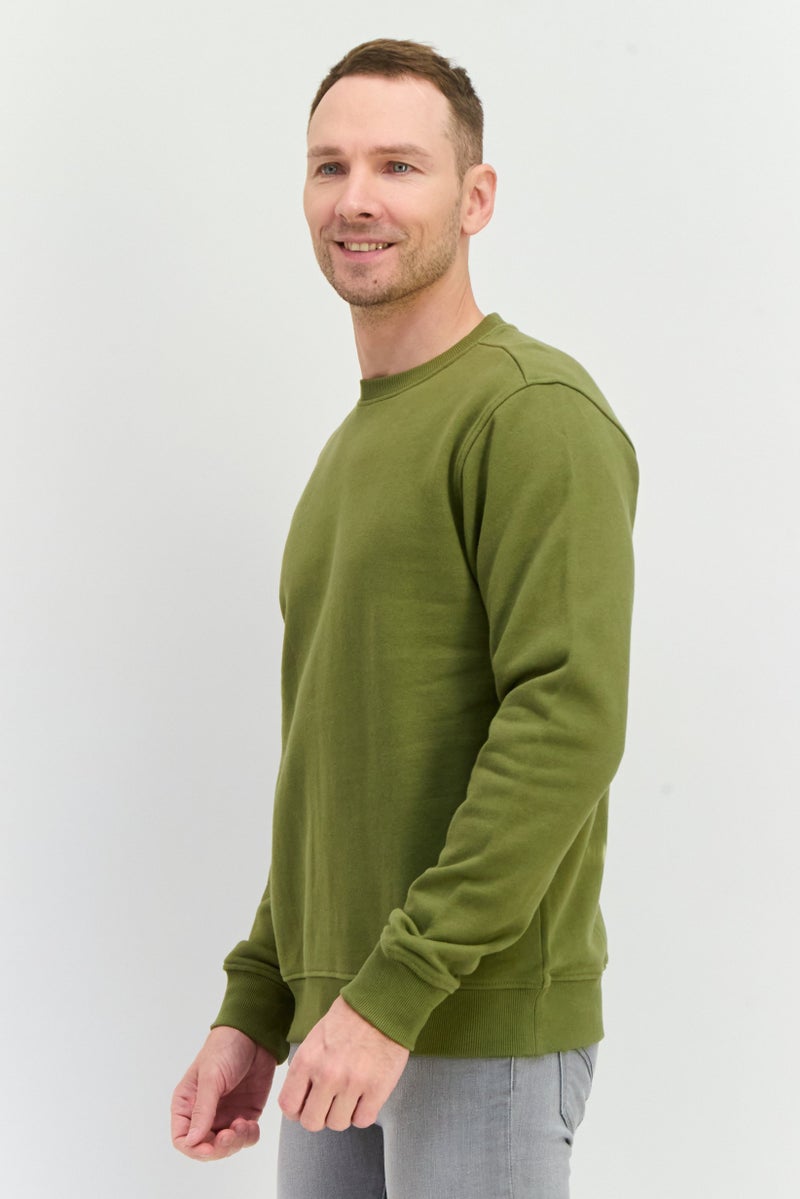 Beause Men Crew Neck Solid Long Sleeves Sweatshirt, Pine Green - Image 3