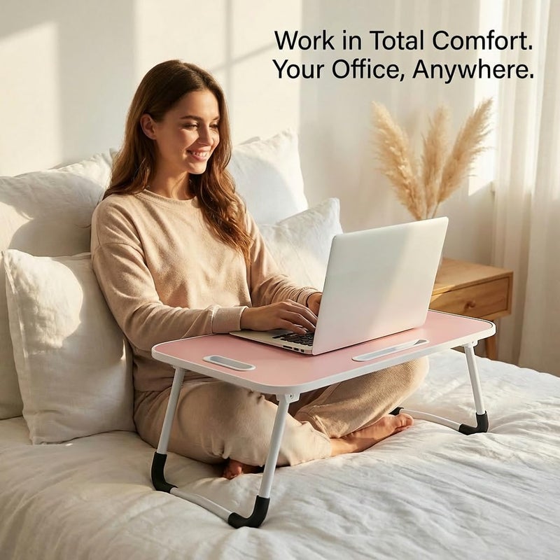 BUYIFY Folding Lap Desk, 23 Inch Portable Wood Blue Laptop Bed Desk Lap Desk with Cup Holder, for Working Reading Writing, Eating, Watching Movies for Bed Sofa Couch Floor -new008 Pink - Image 5