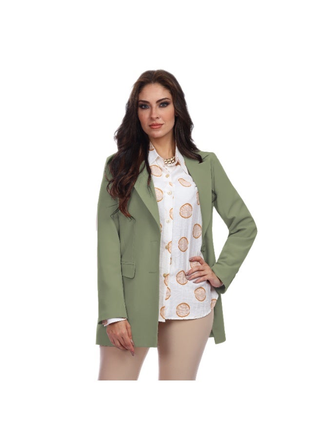 Smoky Egypt Elegant Lady Solid Blazer-Olive - Image 2