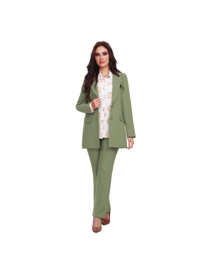 Smoky Egypt Elegant Lady Solid Blazer-Olive - Image 3
