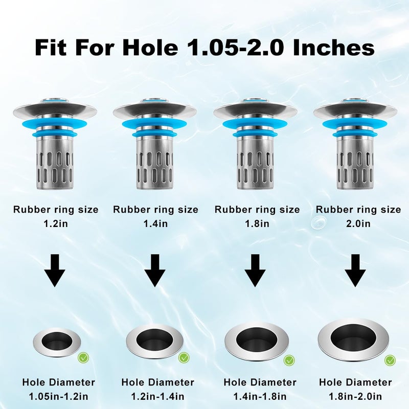 BYDA All Metal - Bathroom Sink Stopper,Universal Pop Up Bathroom Sink Drain Strainer with Removable Stainless Steel Filter Basket Hair Catcher, Sink Plug for 1.05''~1.8'' Basin. - Image 3