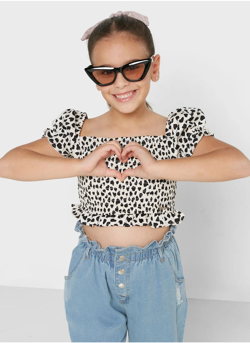 Nautinati Natilene Girls Animal Print Smocked Crop Top