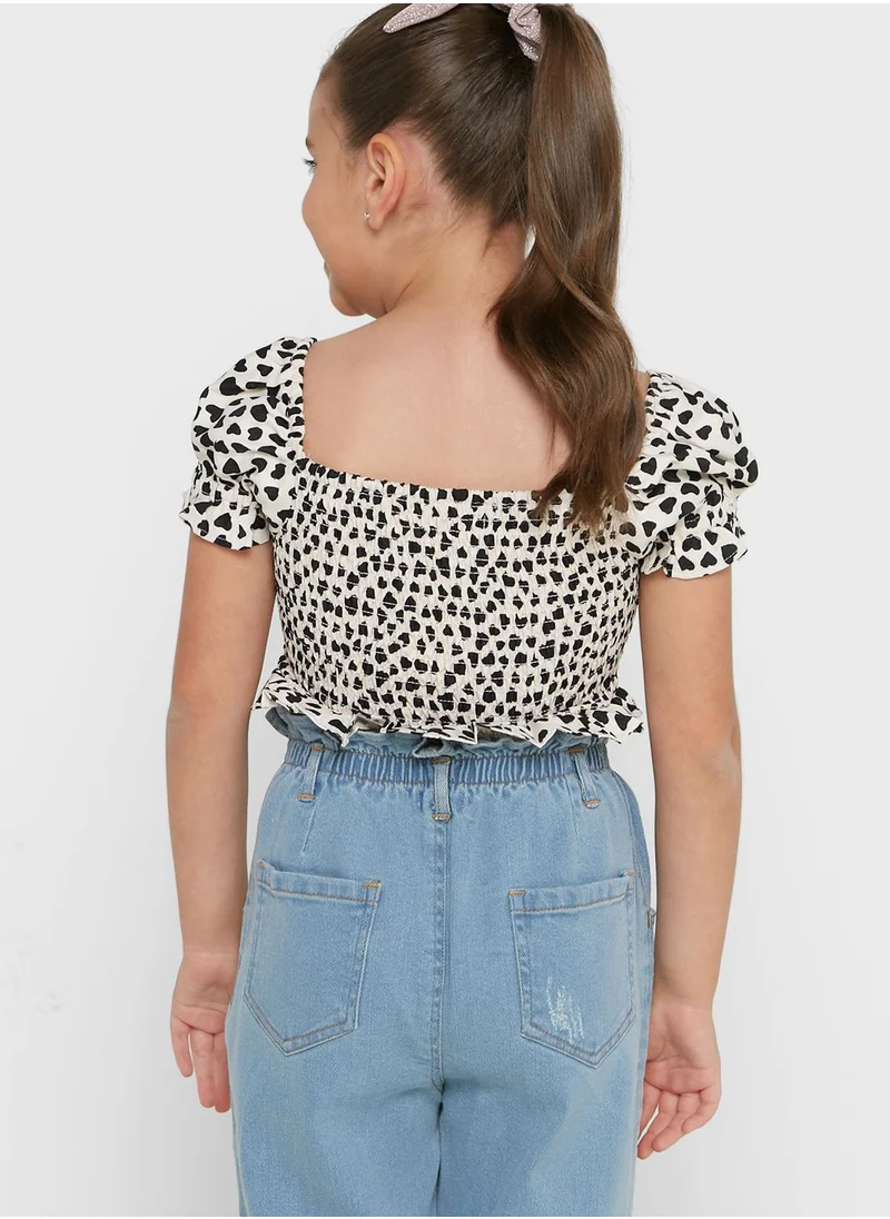 Nautinati Natilene Girls Animal Print Smocked Crop Top