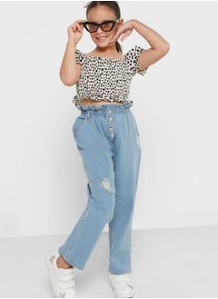 Nautinati Natilene Girls Animal Print Smocked Crop Top  - Image 4