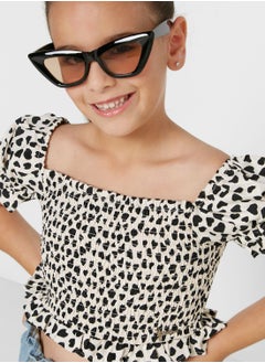 Nautinati Natilene Girls Animal Print Smocked Crop Top  - Image 3