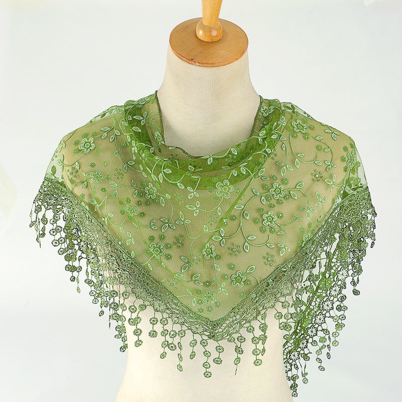 New Spring Autumn Floral Lace Triangle Scarf 23# Army Green 
