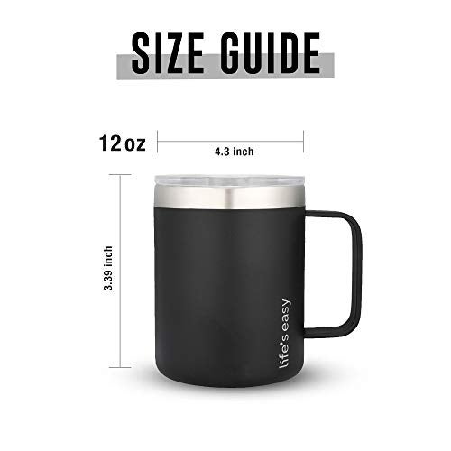 Life's Easy 12 oz Stainless Steel Mug w/Handle - Double Wall Insulated Travel Tumbler w/Flip Lid - Leak Proof Tumbler-Thermal Cup for Coffee, Tea & More - Keep Hot & Cold Drinks (Onyx, 12 oz) - Image 2
