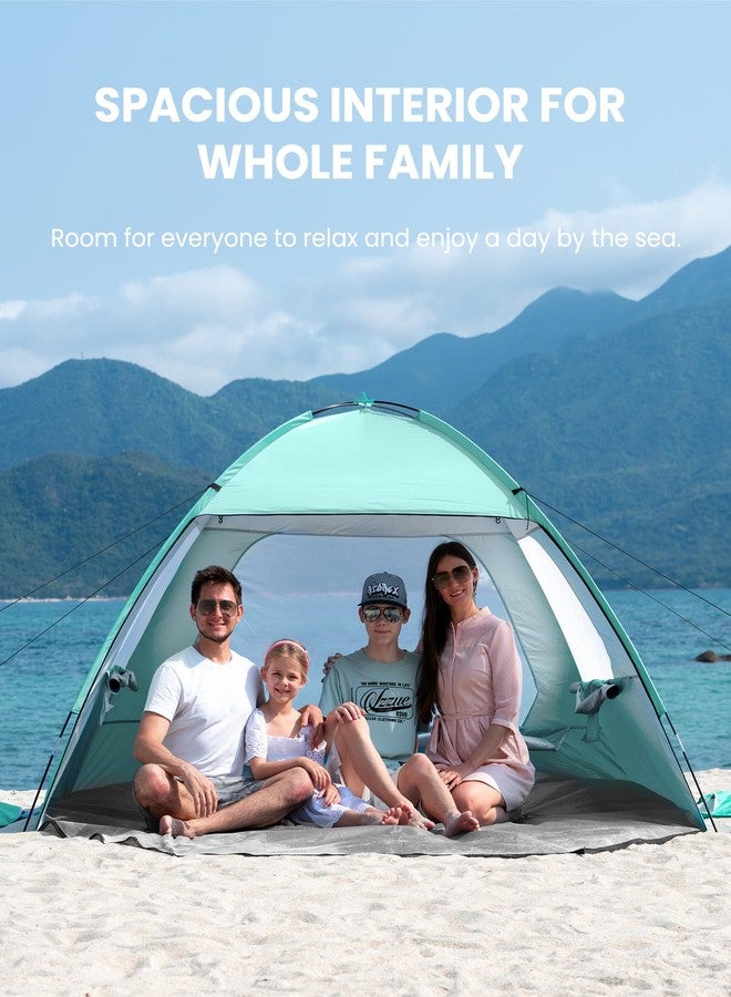 OutdoorMaster Beach Tent for 3/4 Person - Easy Setup Sun Shade Shelter, Portable Beach Shade Sun Canopy with UPF 50+ UV Protection, Removable Skylight Family Size - 4 Person Green - Image 2