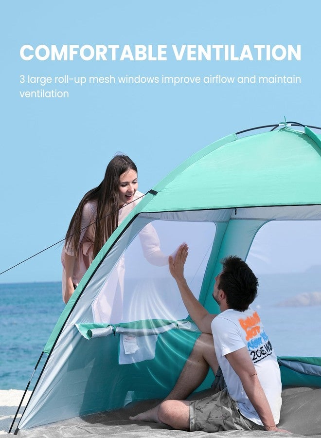 OutdoorMaster Beach Tent for 3/4 Person - Easy Setup Sun Shade Shelter, Portable Beach Shade Sun Canopy with UPF 50+ UV Protection, Removable Skylight Family Size - 4 Person Green - Image 4