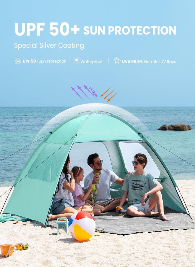 OutdoorMaster Beach Tent for 3/4 Person - Easy Setup Sun Shade Shelter, Portable Beach Shade Sun Canopy with UPF 50+ UV Protection, Removable Skylight Family Size - 4 Person Green - Image 3