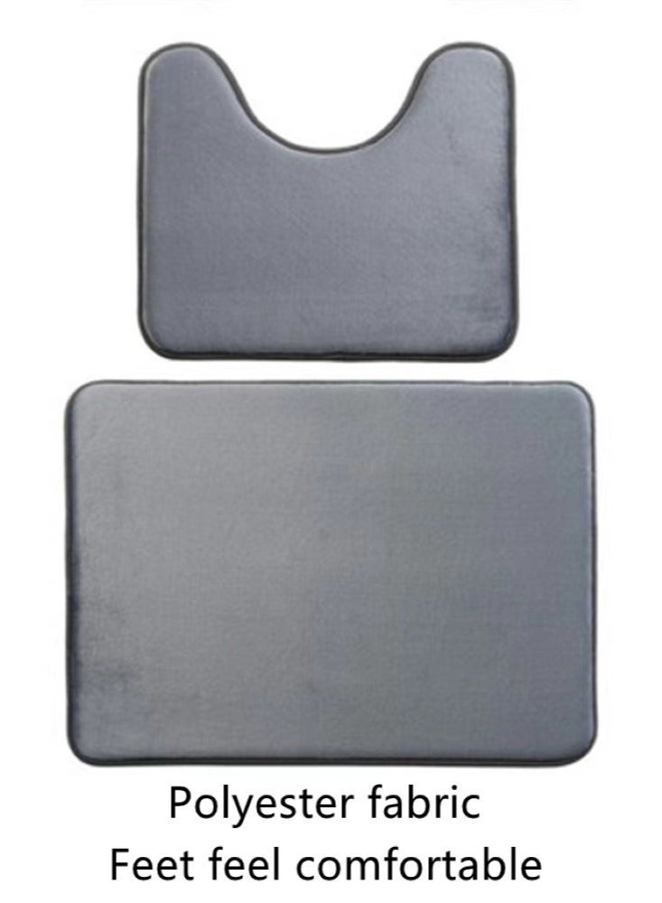 Kutis 2-Pieces European Simple Style Toilet Floor Mat Suit Bathroom Carpet Set Polyester Fiber Grey - Image 2
