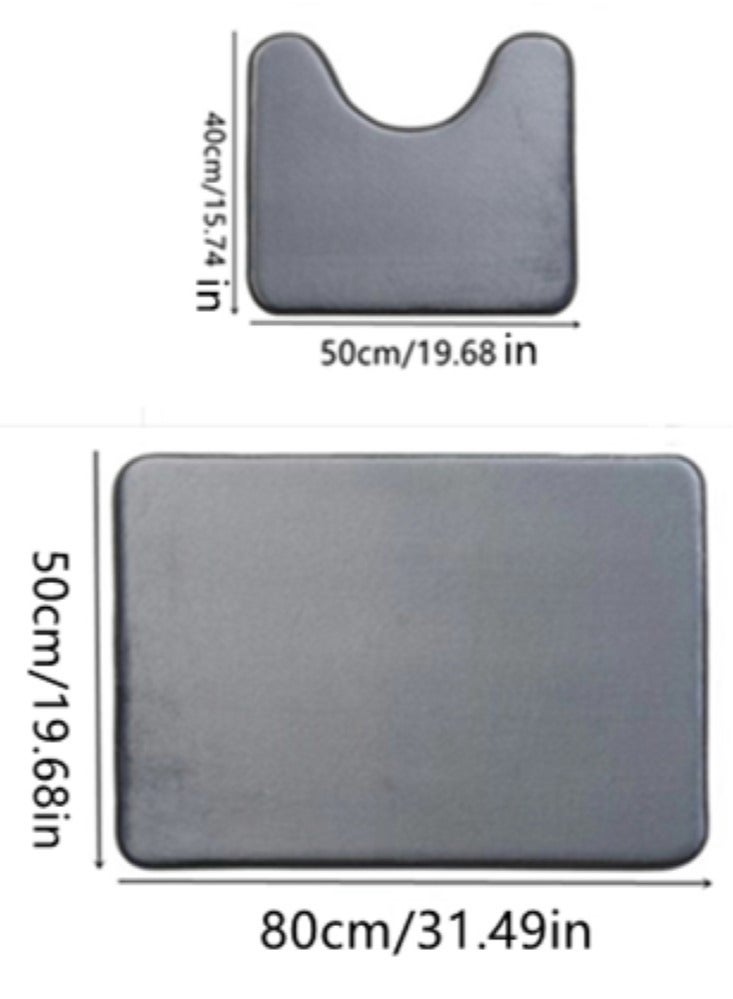 Kutis 2-Pieces European Simple Style Toilet Floor Mat Suit Bathroom Carpet Set Polyester Fiber Grey - Image 5