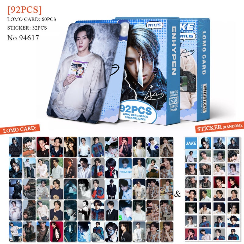 ENHYPEN Lomocard & Sticker Set – 92PCS (60 Lomocards + 32 Random Stickers) | Aesthetic Photo Card Collection for Fans