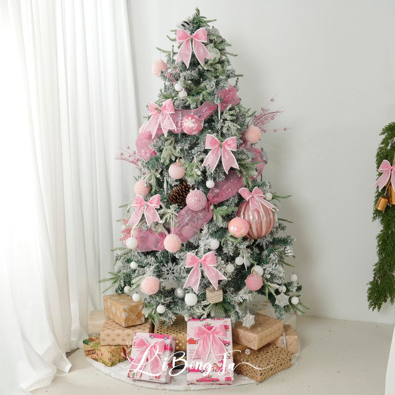 LiBongTa 6" Pink Bow Decor Wired Edge Glitter Bow with White Furry Ball, Premade Bows with Twist Ties, Gift Bows for Presents, Treat Bags, Wreath, Tree, Pink Valentines Glitter Bow-12 PCs - Image 4