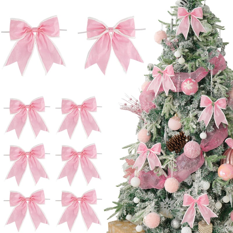 LiBongTa 6" Pink Bow Decor Wired Edge Glitter Bow with White Furry Ball, Premade Bows with Twist Ties, Gift Bows for Presents, Treat Bags, Wreath, Tree, Pink Valentines Glitter Bow-12 PCs - Image 1