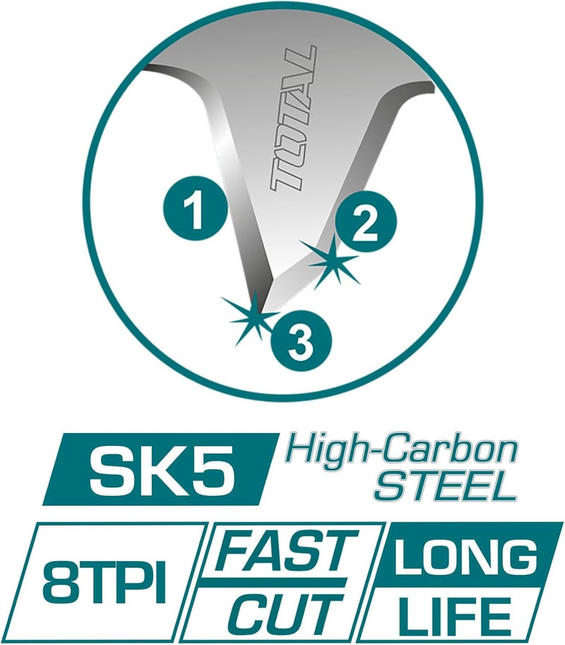 توتال منشار لوح جداري من توتال، مقاس 150 مم / 6 بوصات، مصنوع من فولاذ عالي الكربون SK5، 8 أسنان لكل بوصة (TPI) بحواف ثلاثية - Image 3