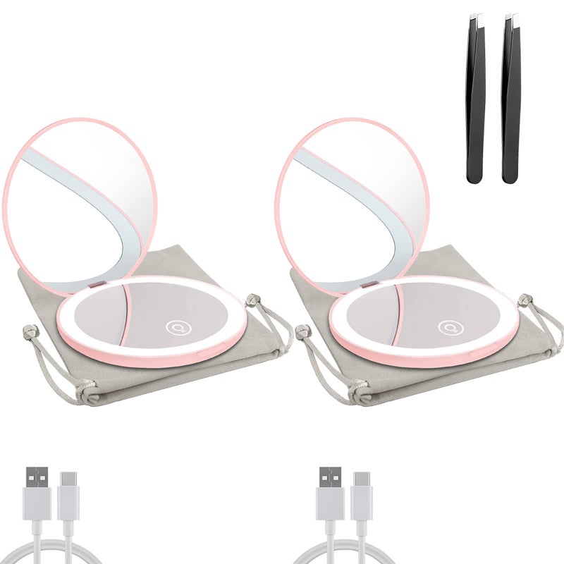 Milishow Compact Mirror with LED Light1x10x Magnifying Rechargeable Mirror35in Dimmable Travel Mirror for PursePocketHandheld 2Sided Makeup Mirror