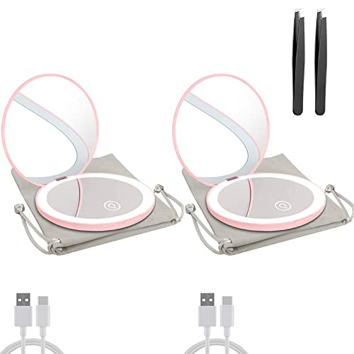 Milishow Compact Mirror with LED Light,1x/10x Magnifying Rechargeable Mirror,3.5in, Dimmable Travel Mirror for Purse,Pocket,Handheld 2-Sided Makeup Mirror - Image 1