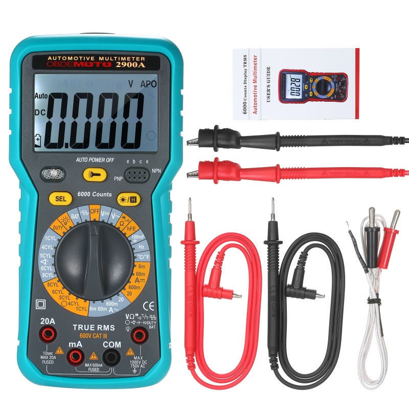 6000 Count LCD Digital Automotive Multimeter True RMS Universal Tester with Flashlight - Image 1