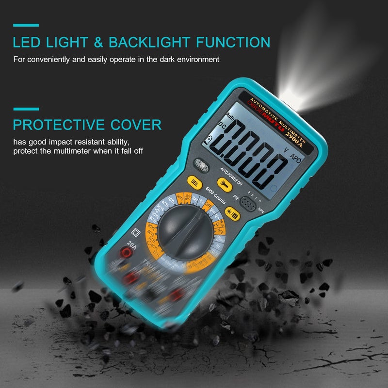 6000 Count LCD Digital Automotive Multimeter True RMS Universal Tester with Flashlight - Image 3