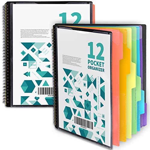 Binditek 2 Pack 12 Pocket Poly Project Organizer with 6 Dividers, Heavyduty Folder Organizer Binder with Front Cover Pocket, Metal Wire Binding Spine, Letter Size, for Students and Coworkers - Image 1