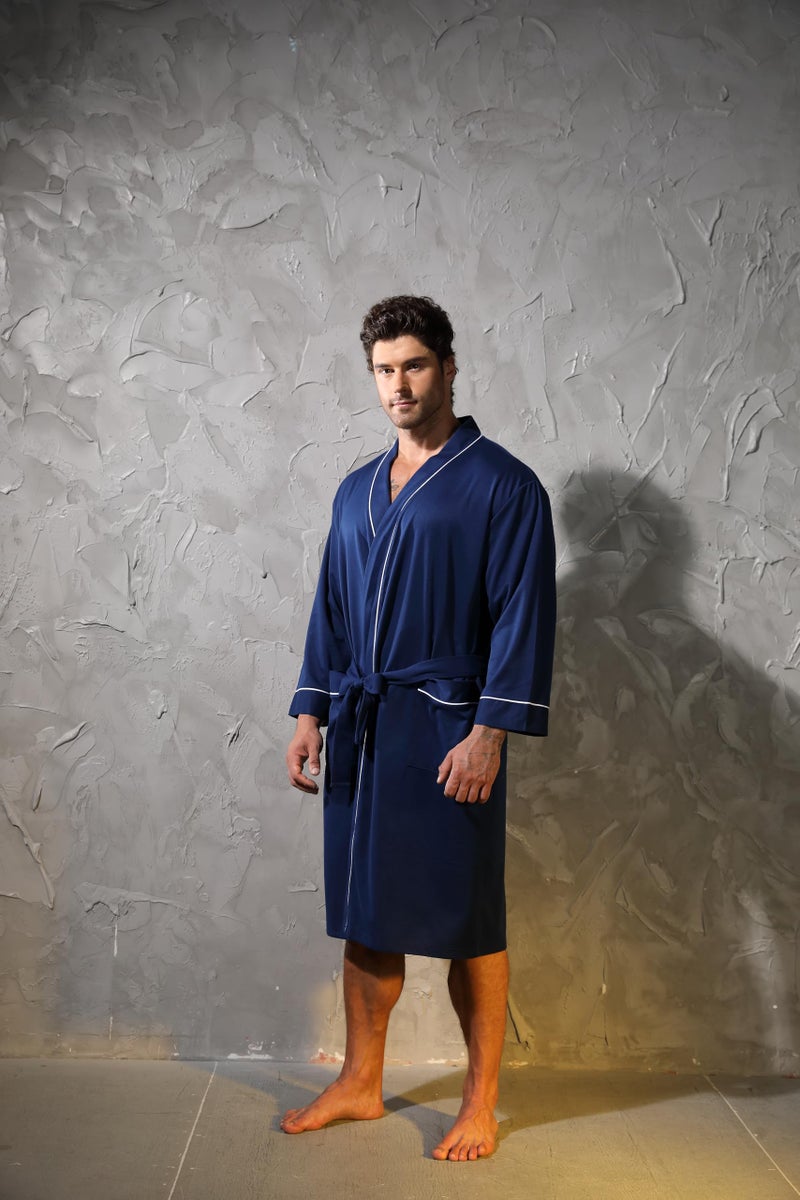 Lagtew Mens Kimono Robe Lightweight Soft Bathrobe Sleepwear Loungewear with Pockets,NAVY,M - Image 2