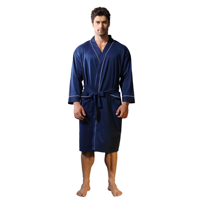 Lagtew Mens Kimono Robe Lightweight Soft Bathrobe Sleepwear Loungewear with Pockets,NAVY,M - Image 1