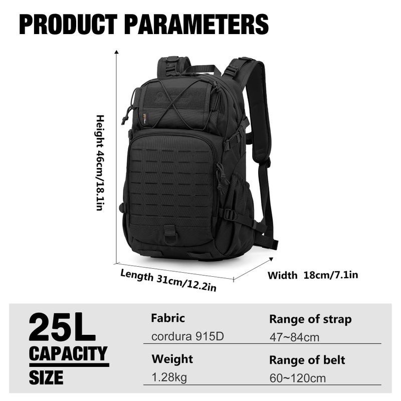 Mardingtop Small Military Tactical Backpack for Men,25L Molle Cordura Backpack for Hiking,Camping,Rucking - Image 2