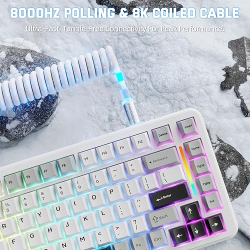 MAMBASNAKE M82 HE Hall Effect Magnetic Switch 75% Rapid Trigger Gaming Keyboard 8KHz Magnetic Keyboard with 0.01mm RT Accuracy, Support RT/Snap Tap/DKS with RGB Lighting Coiled Cable-Starlight White - Image 2