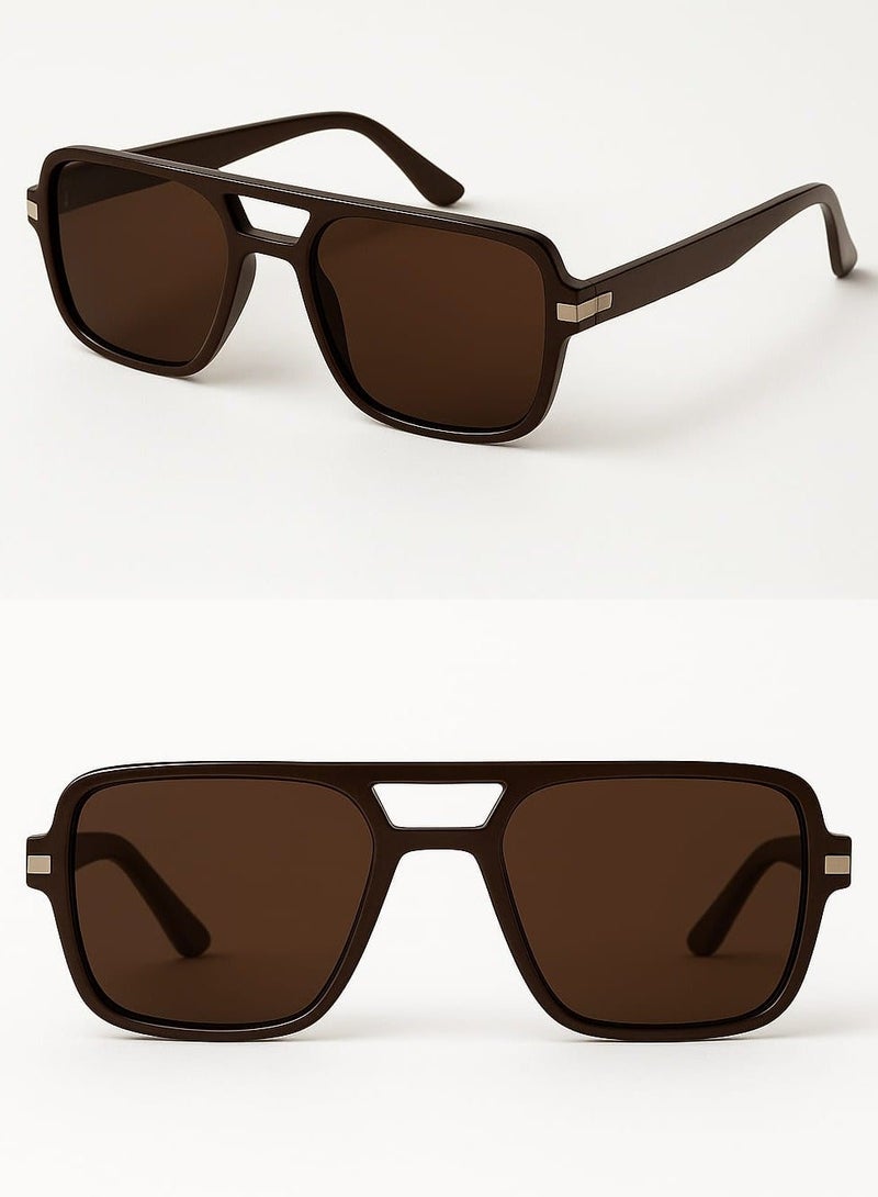 Retro BHR Elite Square Aviator Sunglasses for Men & Women | Matte Brown Frame | Polarized Lenses | Full UV400 Protection - Image 1