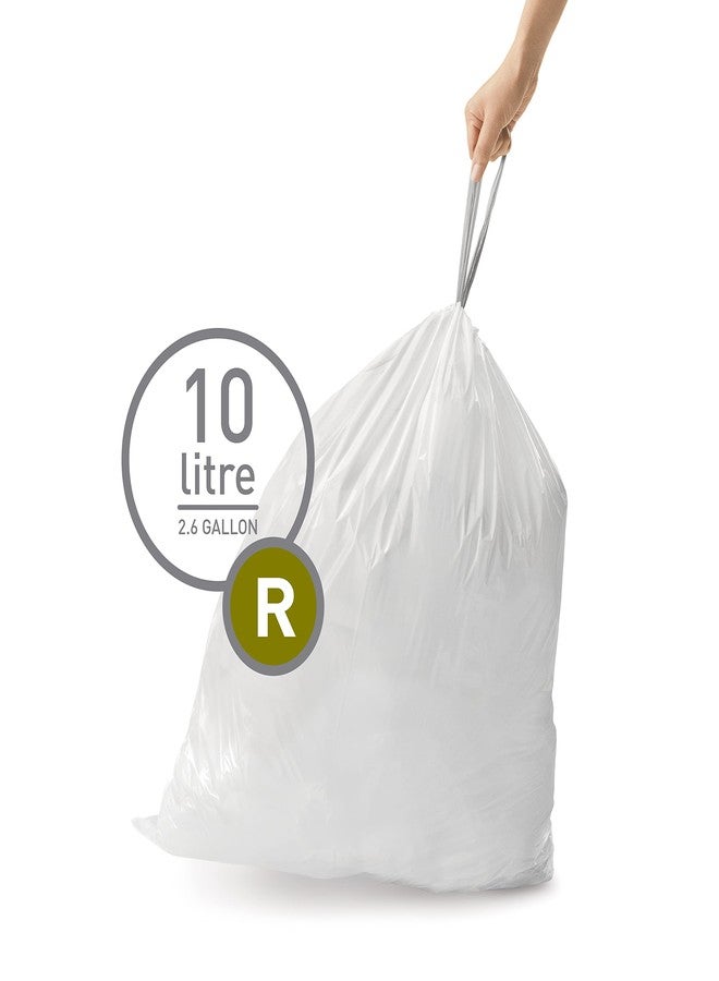 simplehuman Code R 60 Count, Dispenser Pack Custom Fit Liners, Drawstring Trash Bags, 10 Liter / 2.6 Gallon, White - Image 2