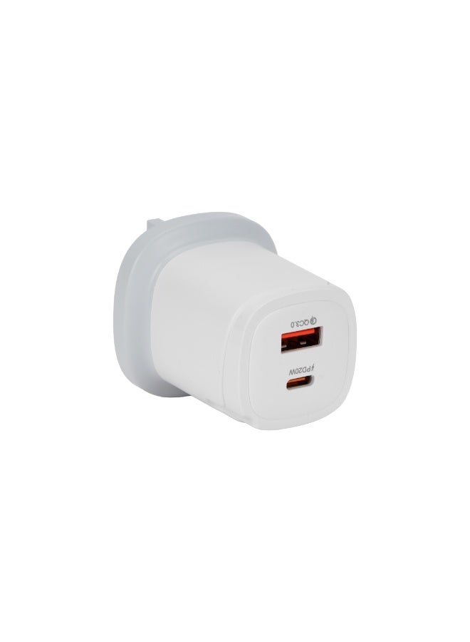 Epsilon Epsilon Wall Charger- EPSWC241/ Dual Ports, 20W Power Quick Charge 3.0, with Blue LED Indicator, Compact and Durable/ White - Image 1