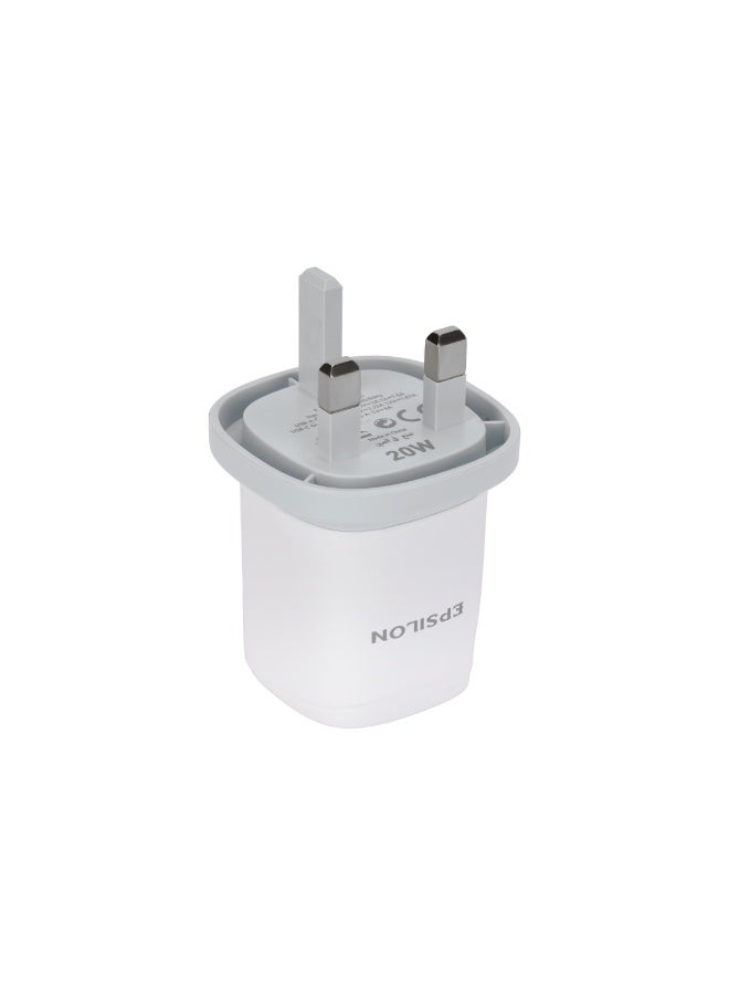 Epsilon Epsilon Wall Charger- EPSWC241/ Dual Ports, 20W Power Quick Charge 3.0, with Blue LED Indicator, Compact and Durable/ White - Image 2