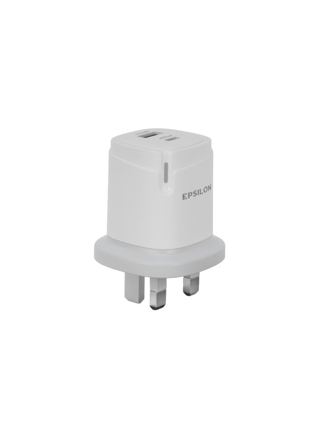 Epsilon Epsilon Wall Charger- EPSWC241/ Dual Ports, 20W Power Quick Charge 3.0, with Blue LED Indicator, Compact and Durable/ White - Image 4