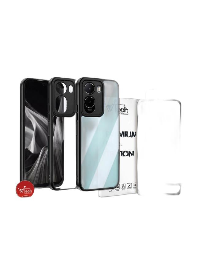 Wtech Xiaomi Poco C85x 5G / Redmi A7 Pro 4G/5G 2026 Hybrid TPU Silicone with Raised Camera Slim Armour Case Cover (MCAPSA) - Clear/Black & Xiaomi Redmi A7 Pro 4G / Redmi A7 4G 2026 Premium E2E Series Full Glue Full Cover Tempered Glass Screen Protector (MSGECN) - Clear/Black Bundle - Image 1